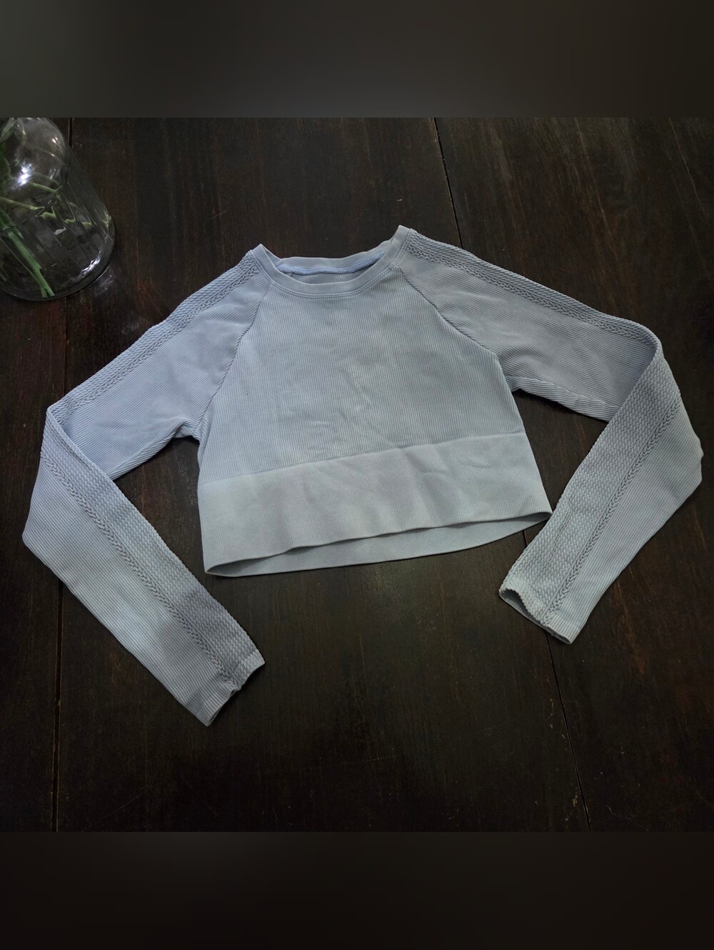 aerie Cropped Scoop-Neck Sweater in Pale Blue